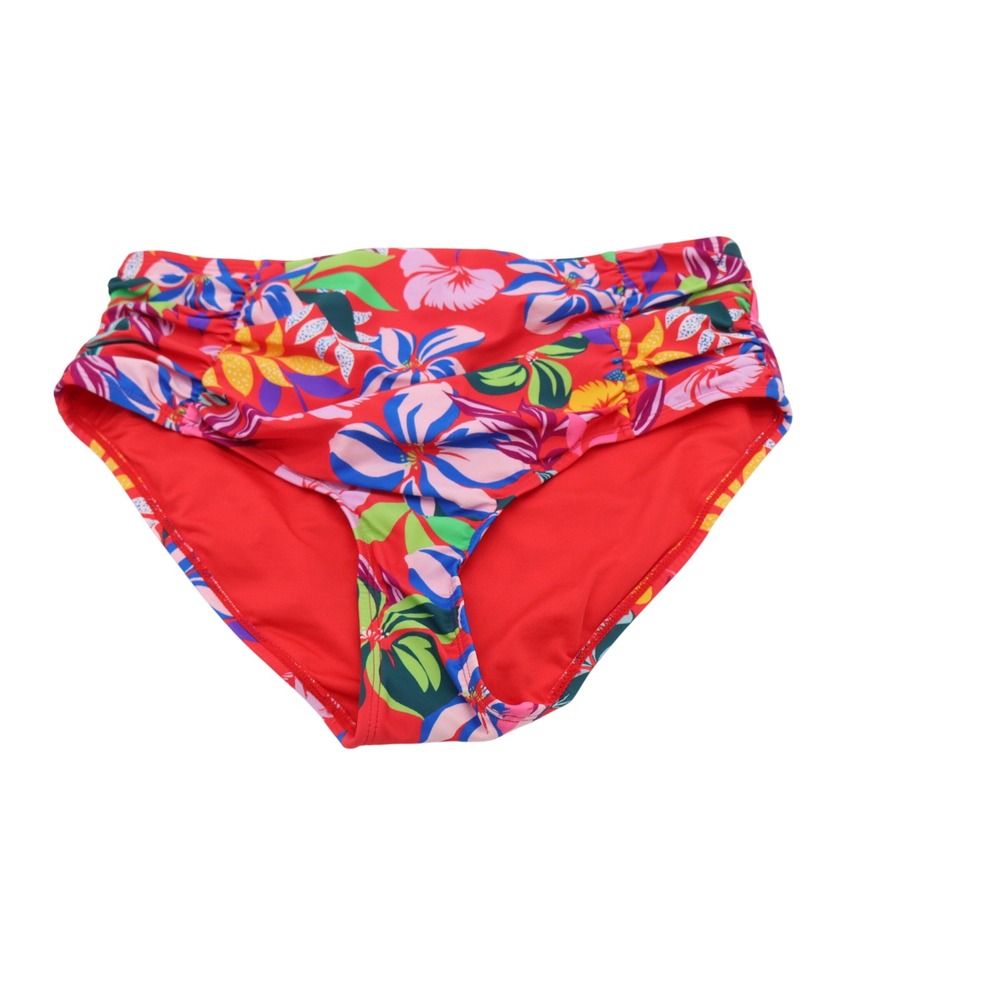 Caribbean Joe Swim Bottoms Womens 10 Coral Tropical Floral Ruched NEW